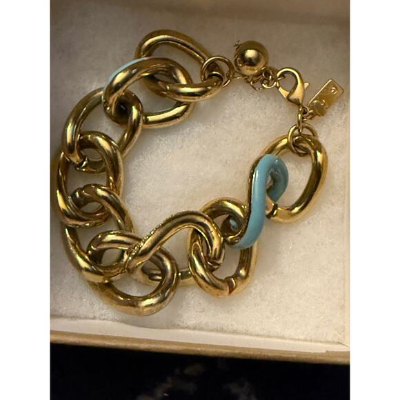 Kate Spade Gold, Turqouise, and Pavé Chunky Chain Bracelet - Picture 2 of 7